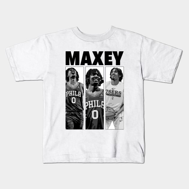 Tyrese Maxey Basketball 3 Kids T-Shirt by Playful Creatives